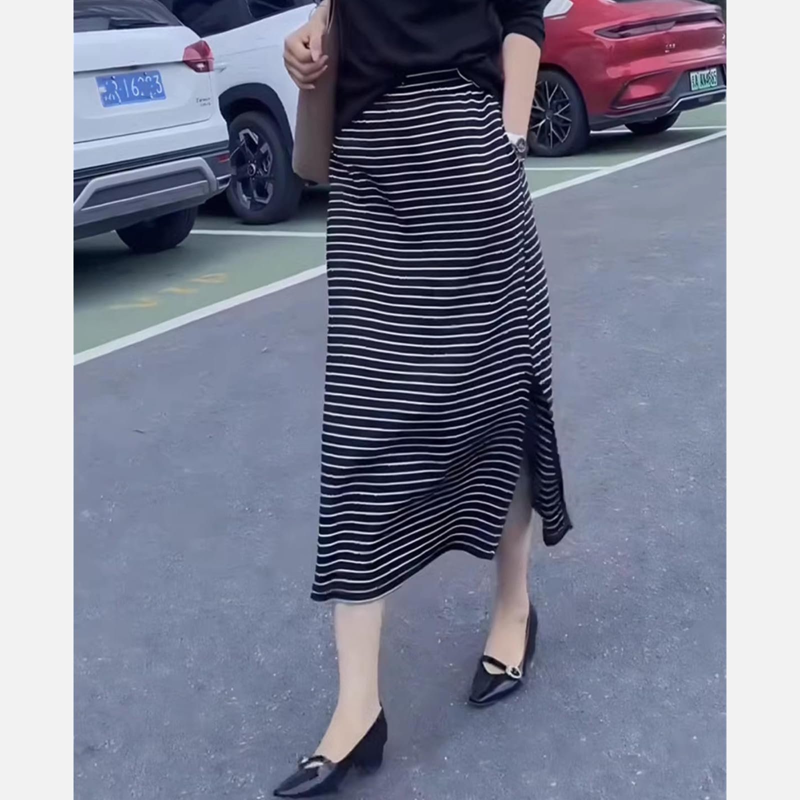 Spódnice damskie w dużych rozmiarach styl wiosna i lato, prosta wygodna w kratkę, dopasowana moda-czarny-2xl
