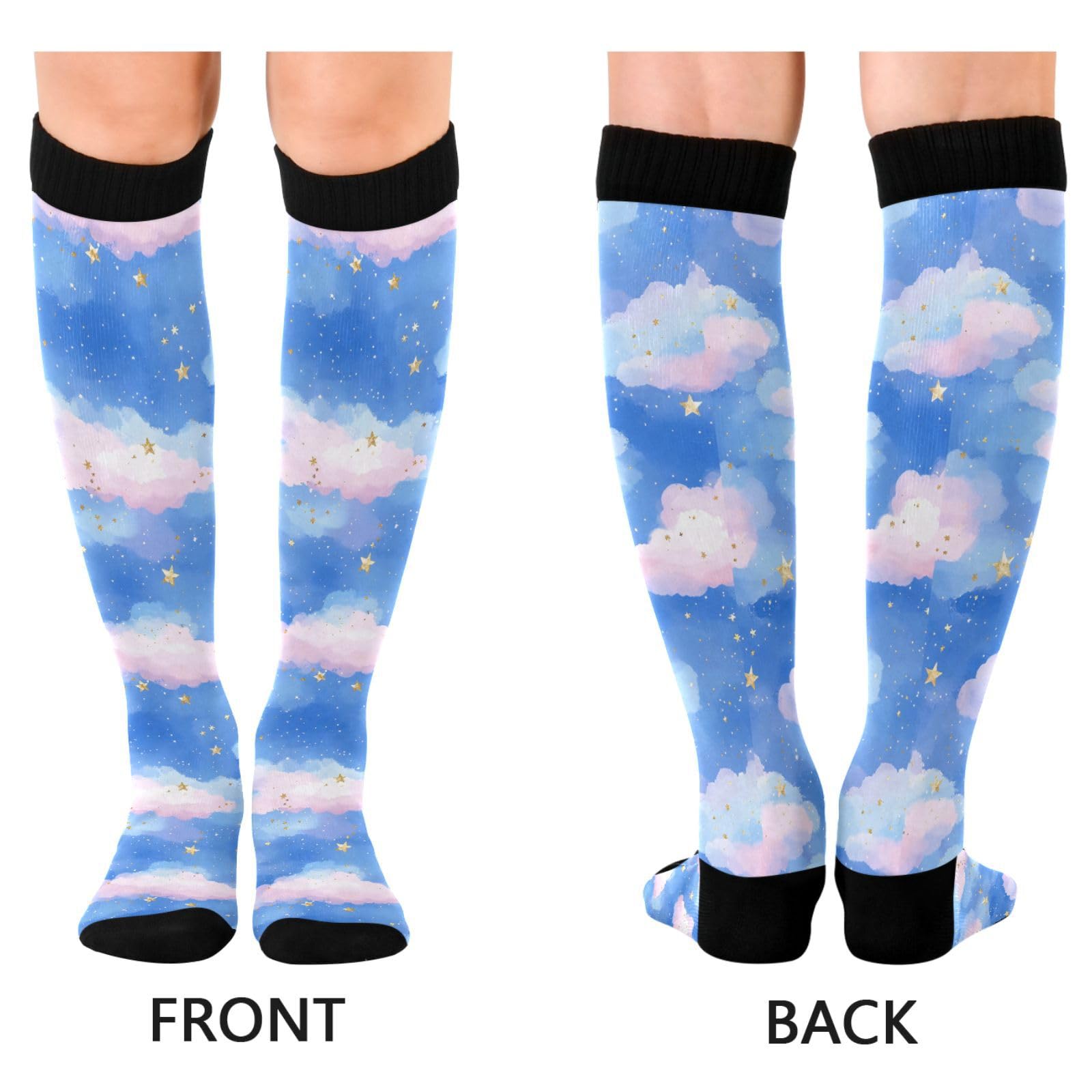 Wassud Watercolor Night Compression Socks for Women and Men 20-30 mmHg Knee High Socks for Nurses Travel 2 Pair