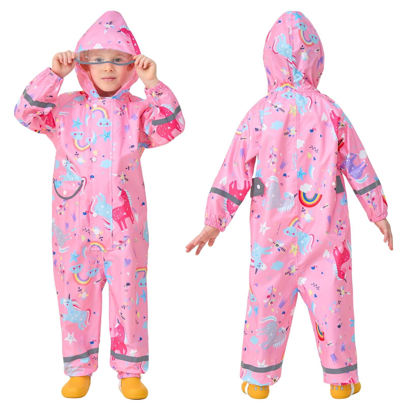 Enfant Imperméable à Capuche Fille Combinaison de Pluie Respirant Léger Randonnée Vestes Réfléchissante Rayure Imperméables Unisexe 1-9 Ans