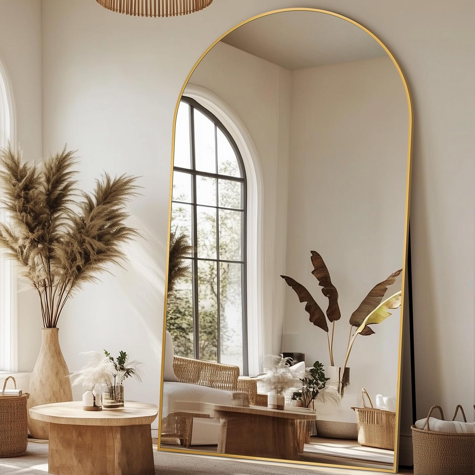Antok 81" x41” Arched Full Length Mirror with Stand, Floor Mirror, Gold