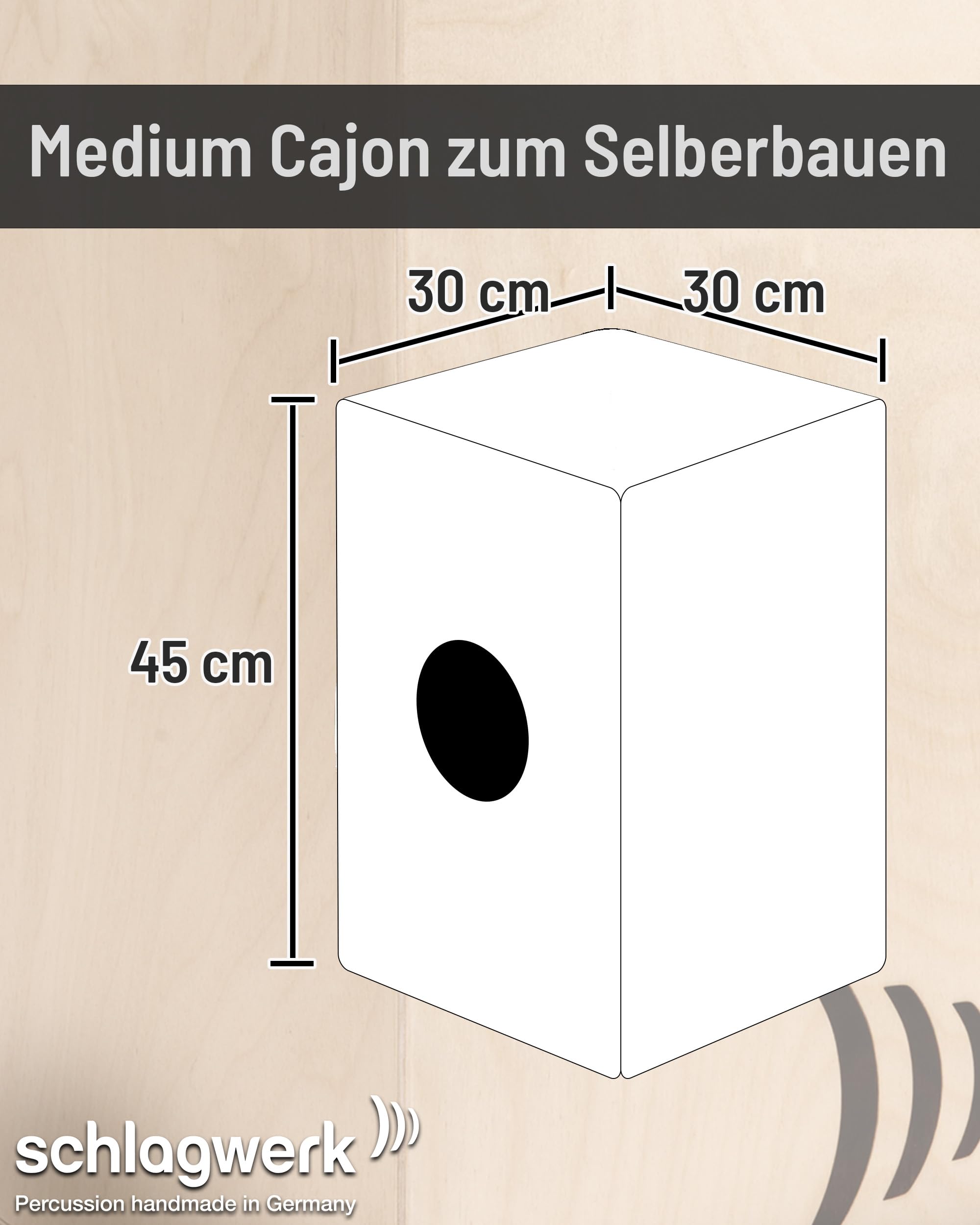 Schlagwerk CBA10S Cajon Medium Bausatz - helles Holz, Birke - 45 x 30 x 30 cm - mit Snare Funktion, Komplett inkl Spanngute und Leim - Cajon selbst bauen