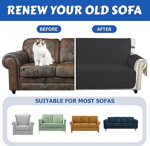 Miniatura 4 de XINEAGE Funda de sofá 100% impermeable para mascotas, funda de sofá antideslizante lavable, fundas de sofá para 3 cojines, protector de muebles con