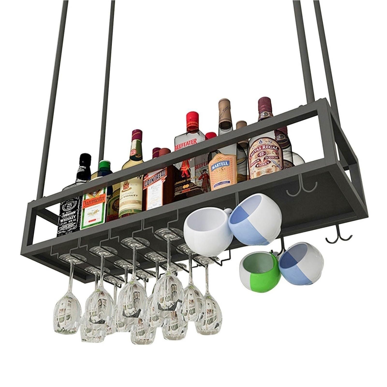 Étagère suspendue au plafond Drsyffsup, casier à vin industriel noir de 140x25x22cm