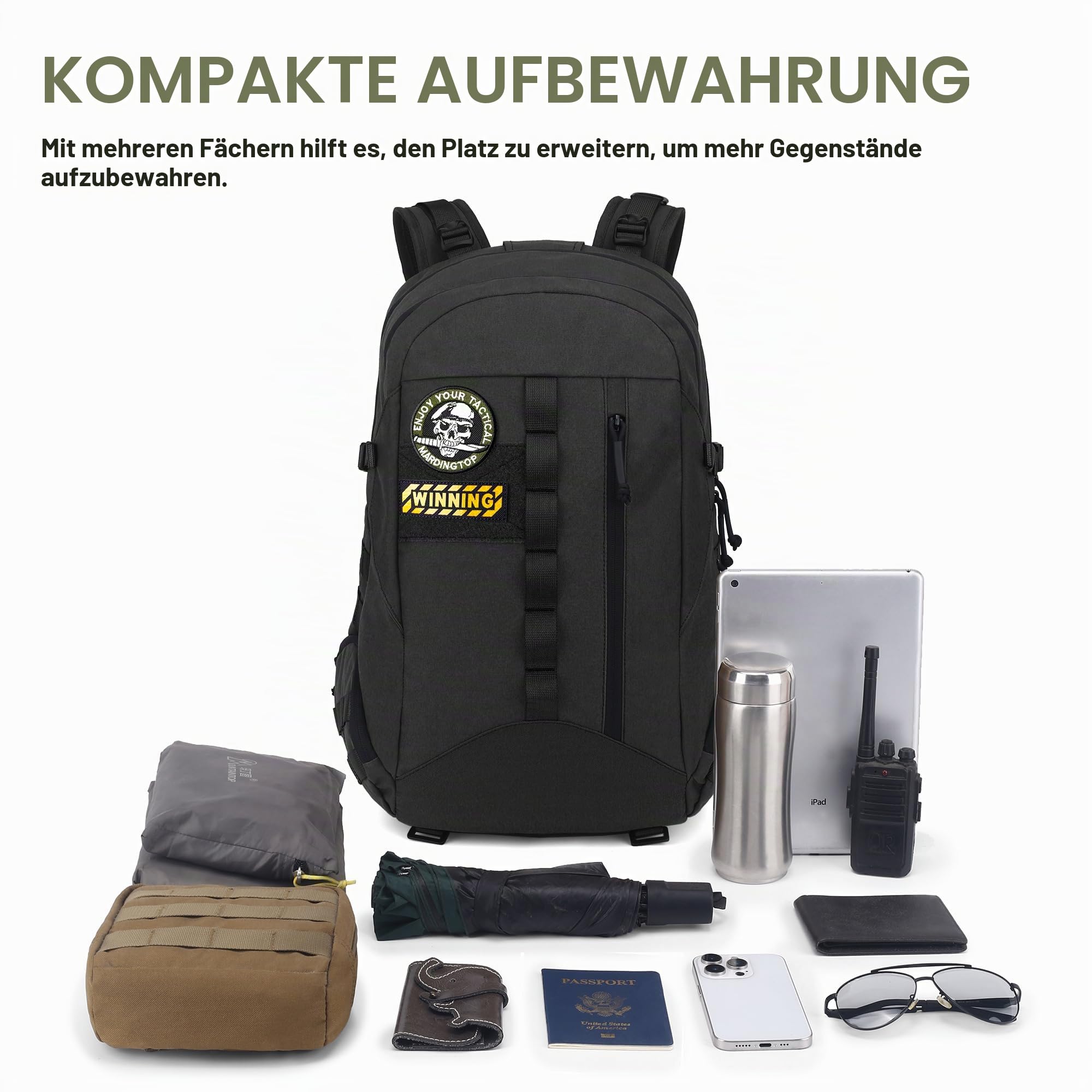 Mardingtop 30L/40L Taktischer Rucksack Robuster Militärischer Rucksack mit MOLLE System, Trekkingrucksack für Outdoor Camping Bundeswehr