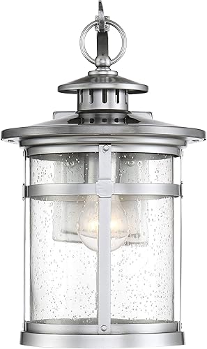 Miniatura 5 de Franklin Iron Works Callaway - Juego de 2 lámparas de pared industriales modernas para exteriores, marco de farol de metal cromado, paneles de