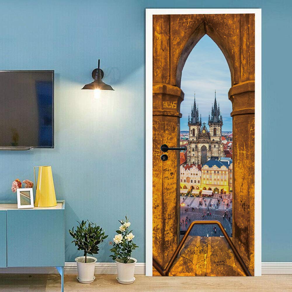 Papier peint de porte trompe l'oeil Prague pour agrandir une petite pièce