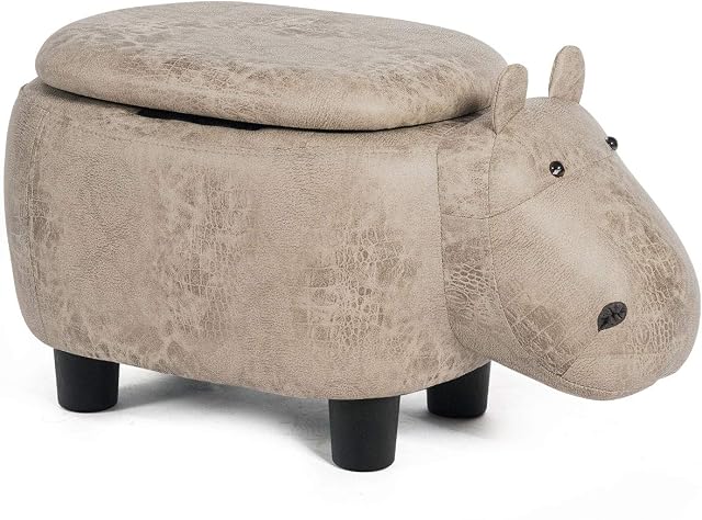 COSTWAY Animal Storage Ottoman Foot Rest Stool, Padded Seat Upholstered Ride-on Ottomans for Bedroom Living Room Office, Shoes Bench w/Flip Top Lid