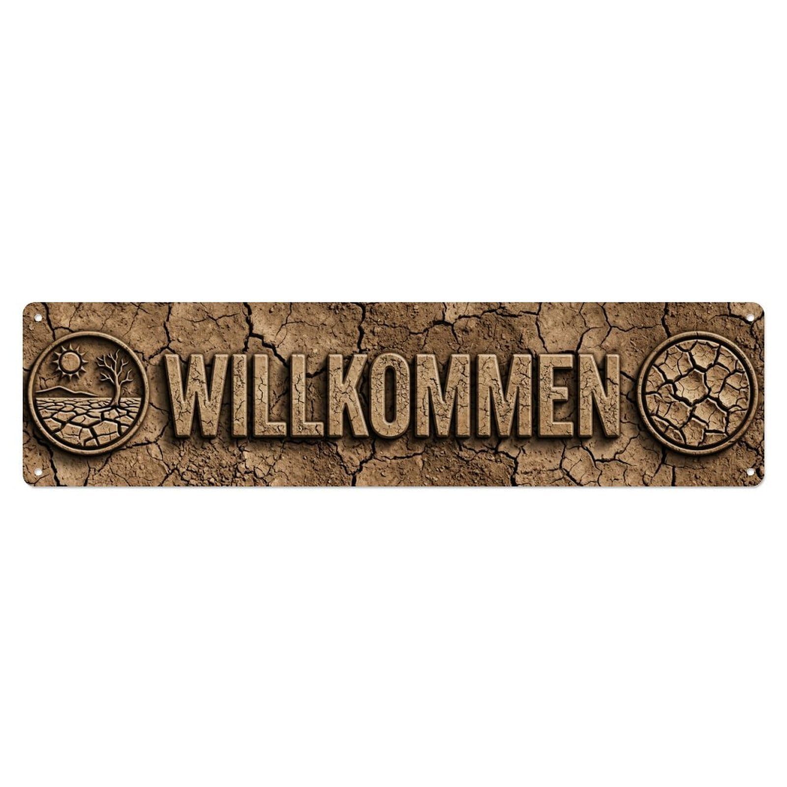 Cracked Earth Drought Texture Welcome Metal Tin Sign