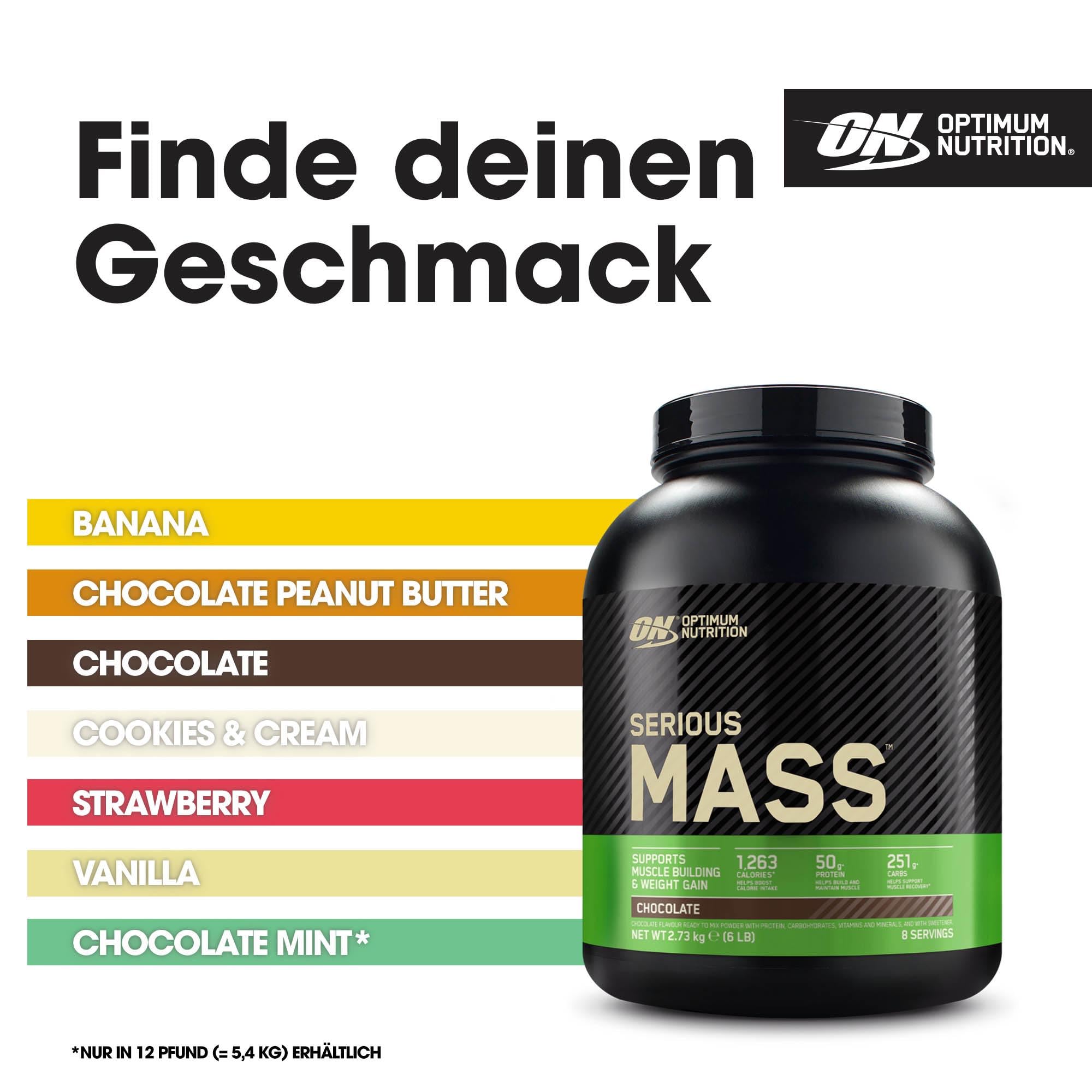 Optimum Nutrition Serious Mass Weight Gainer Pulver, Geschmack Schokolade, 2.73kg, 8 Portionen
