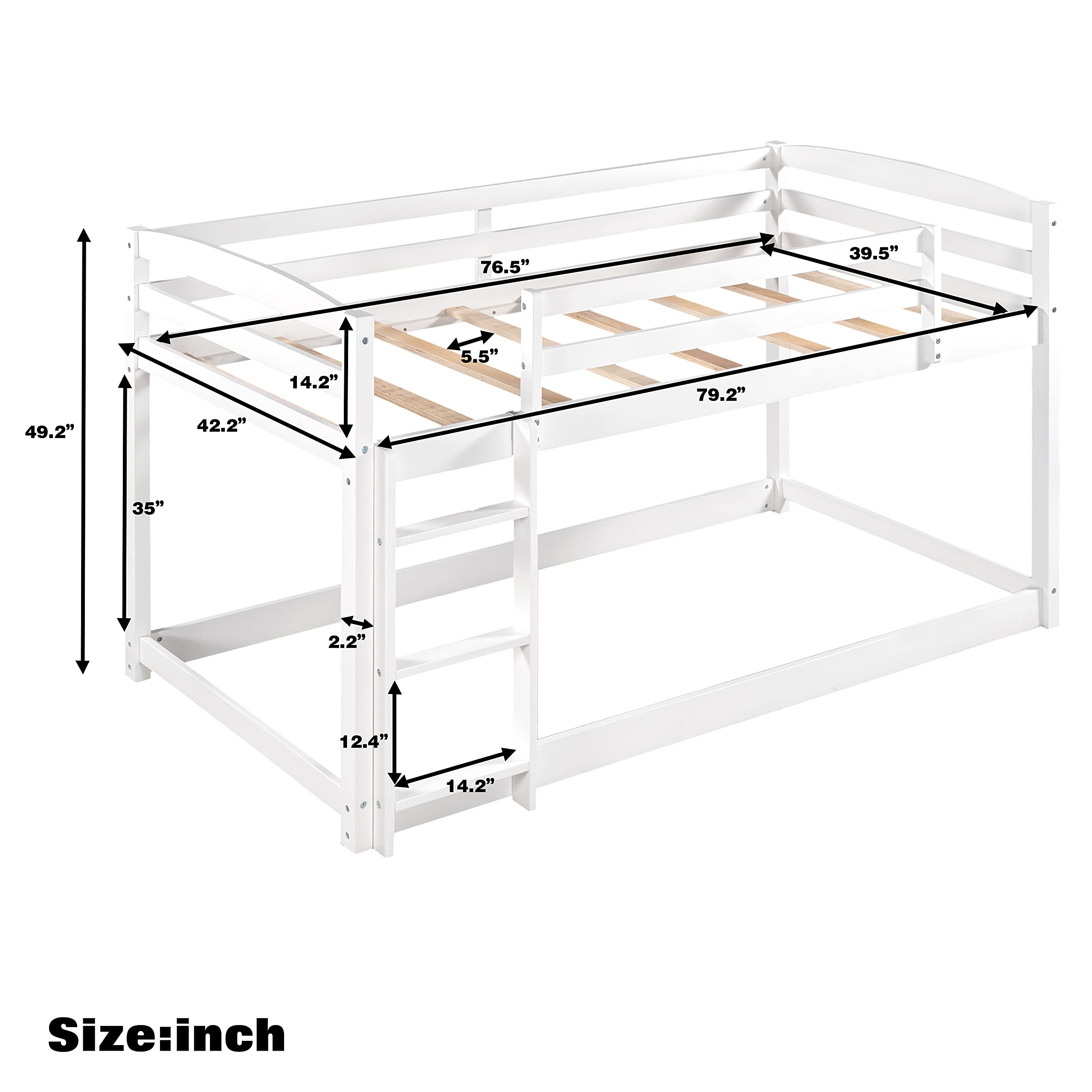 Bunk Beds Twin Over Twin Size, Wood Bunk Beds Low Profile for Kids