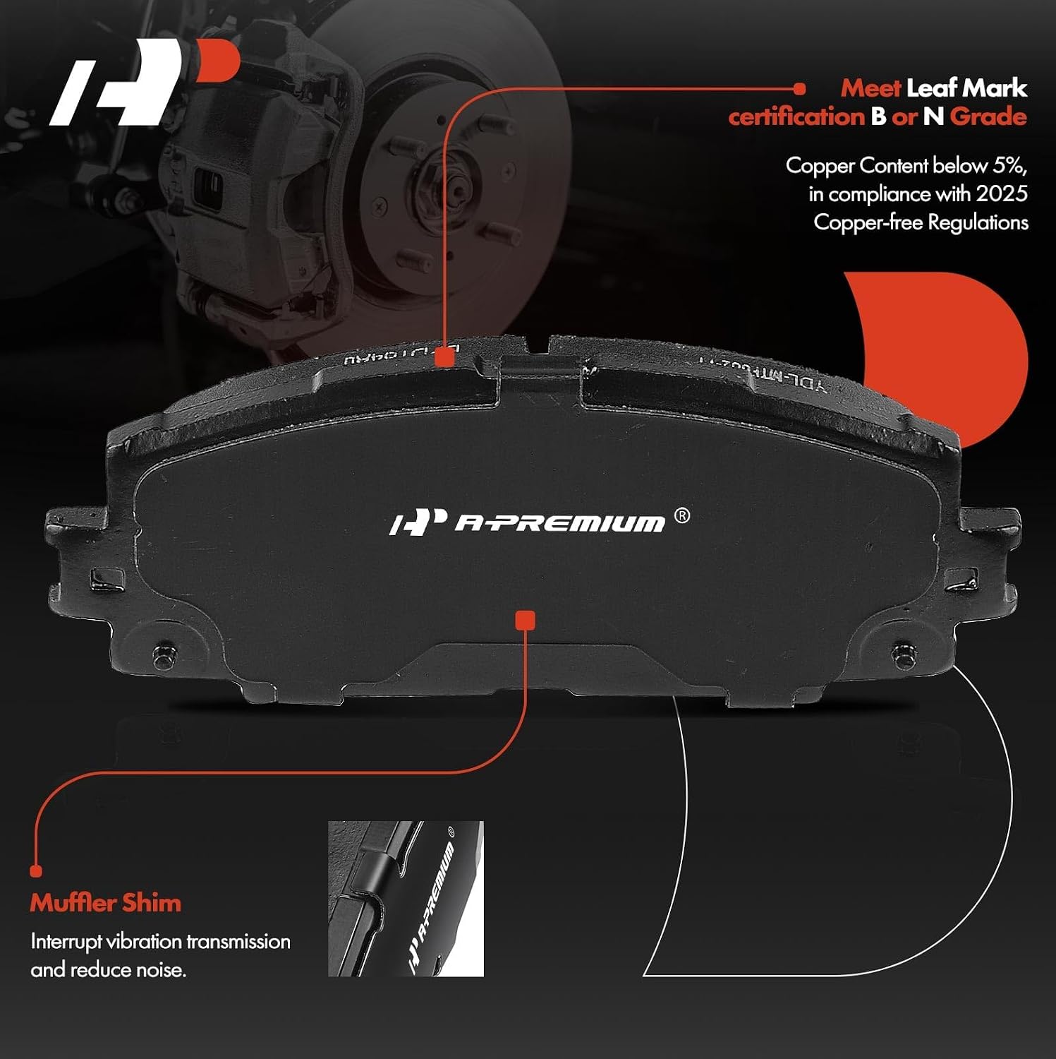 A-Premium 10.04 inch (254.9mm) Front Drilled and Slotted Disc Brake Rotors + Ceramic Pads Kit Compatible with Select Toyota Models - Corolla 2020 2022, Prius, Prius AWD-e, Prius Prime, 6-PC Set