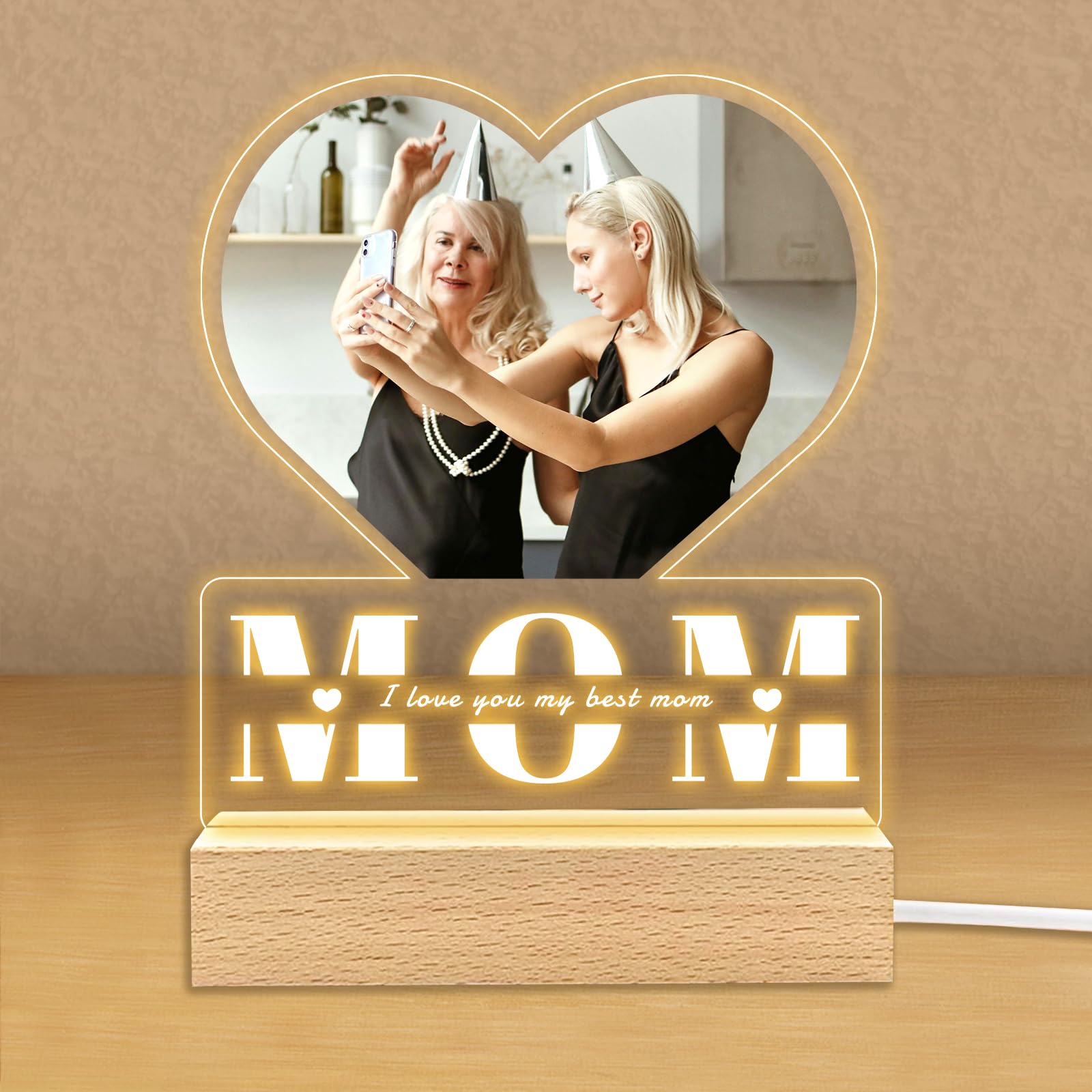 Mothers Day Gifts, Personalized Photo Mothers Day Gifts for Mum, Birthday Gift for Women, Custom Picture Frames Acrylic Plaque Night Light