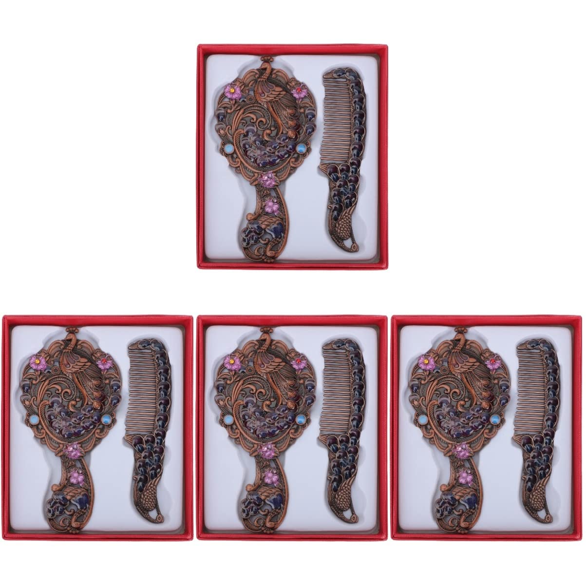 FRCOLOR 4sets Specchio Da Trucco Portatile Con Pettine Specchio Cosmetico Per Viaggi e Uso Quotidiano Accessori Bellezza Per Donne e Ragazze Design Compatto e Resistente