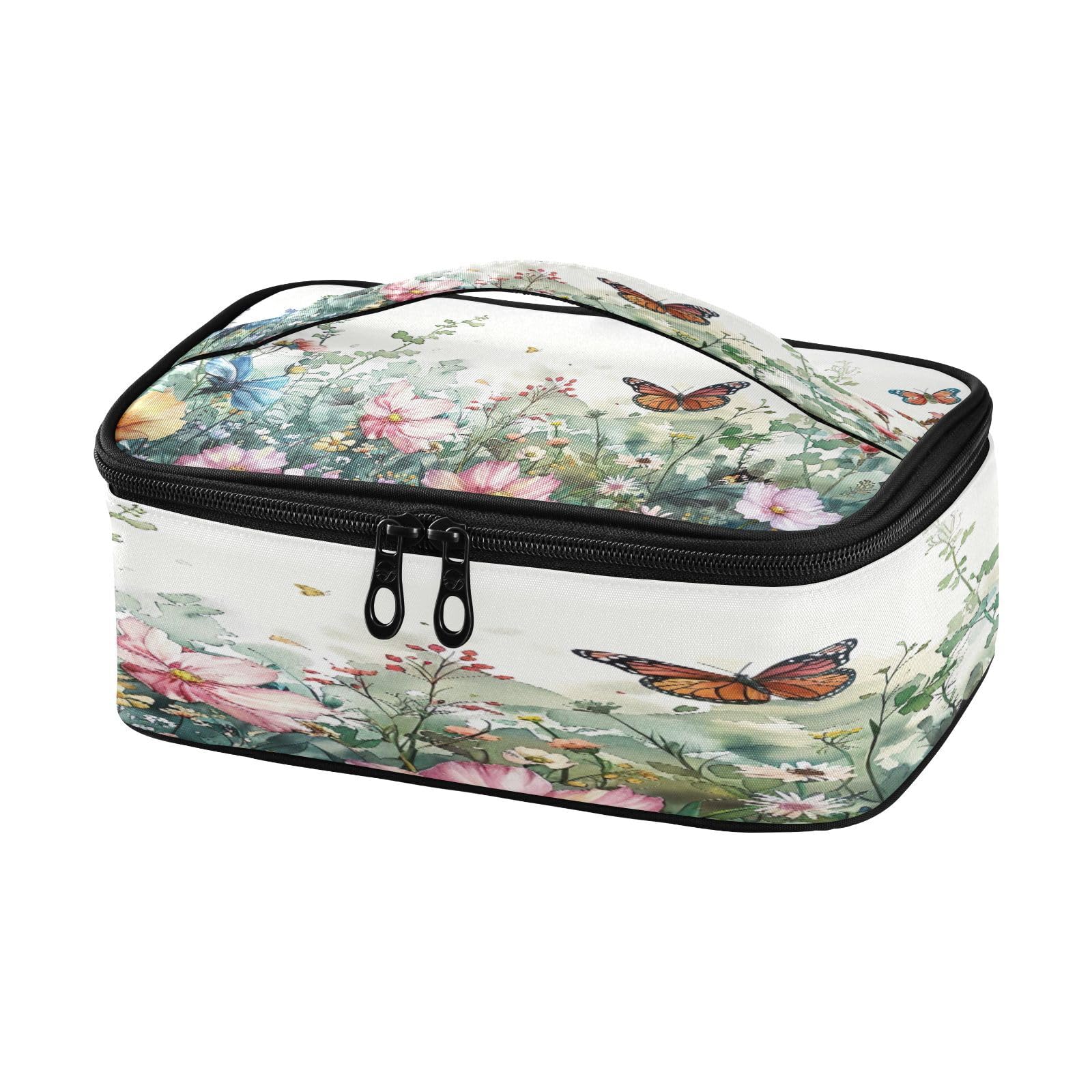 Flowers and Butterflies Insulated Lunch Bag for Women Men - Reusable Small Lunch Box Portable Mini Cooler Bag