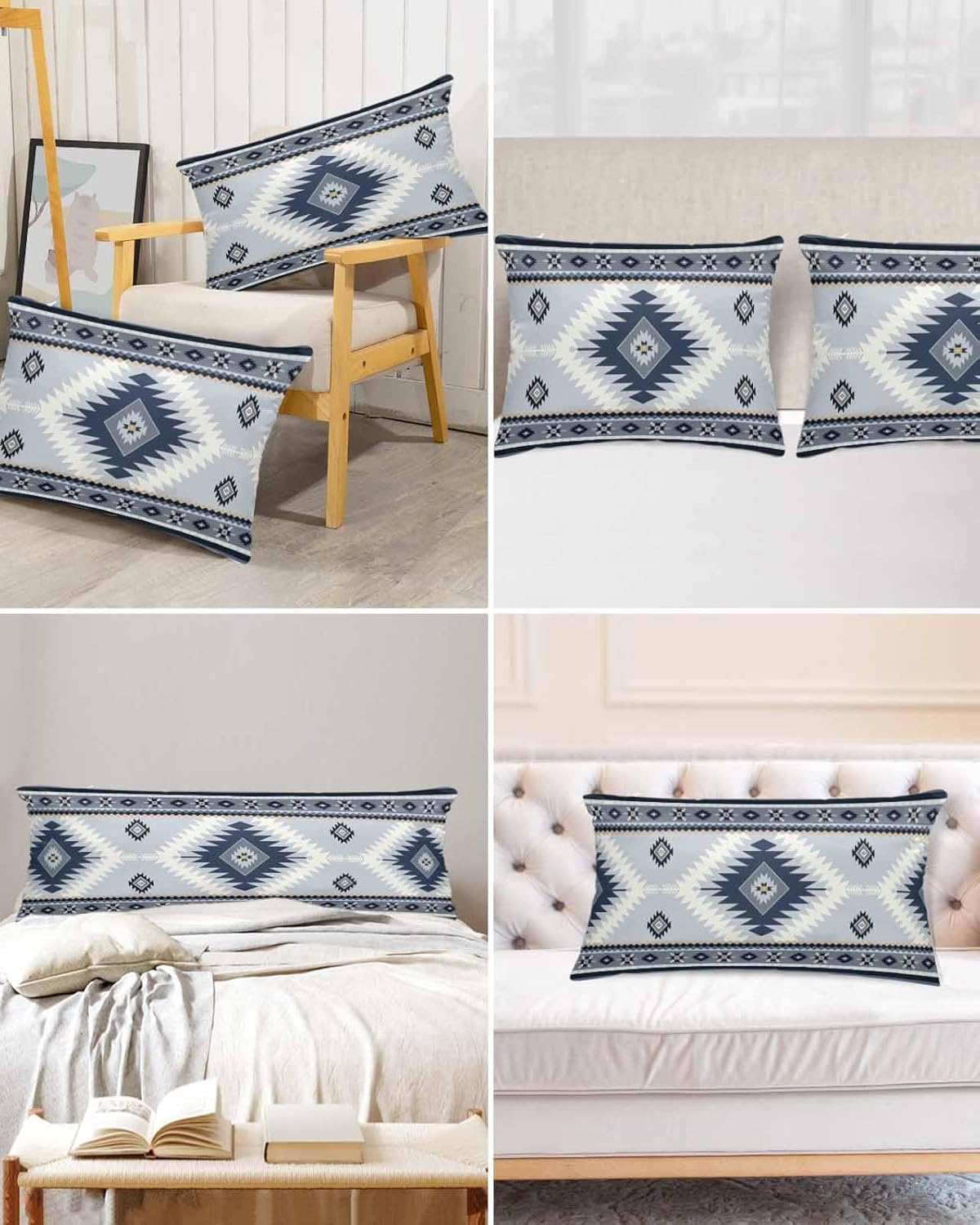 抱き枕カバー 枕カバー アステカボヘミアン幾何模様 ダーク ブルー ピローケース ソファ インテリア 高級サテン柔らかな肌触り ファ
