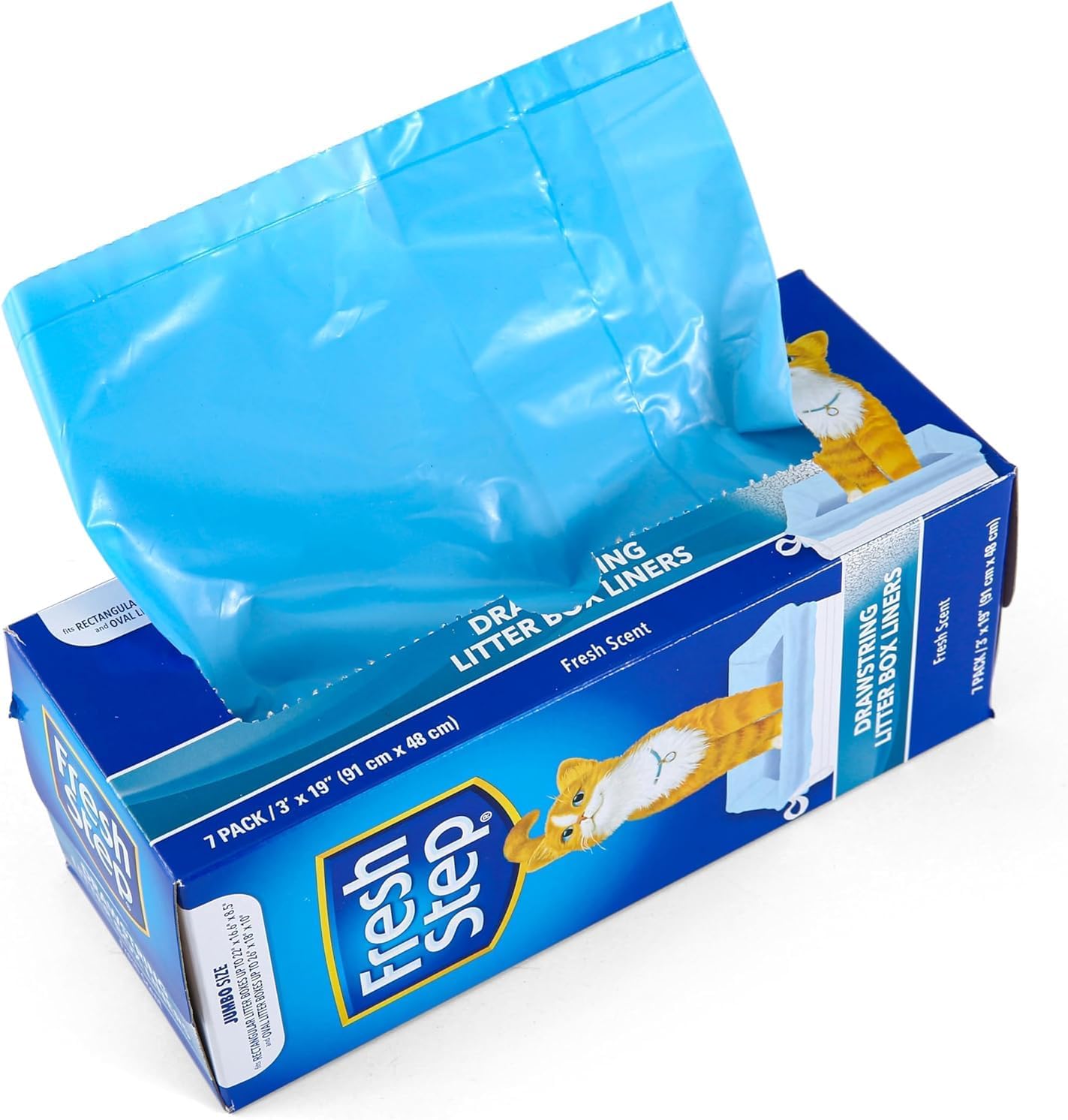 Fresh Step Jumbo Drawstring Cat Litter Box Liners, Scented Heavy Duty Kitty Litter Bags for X-Large Oval or Rectangle Pans, Helps Contain Mess for Easy Lift Out Cleanup, 36 x 19 in, 7 Count - 36 Pack