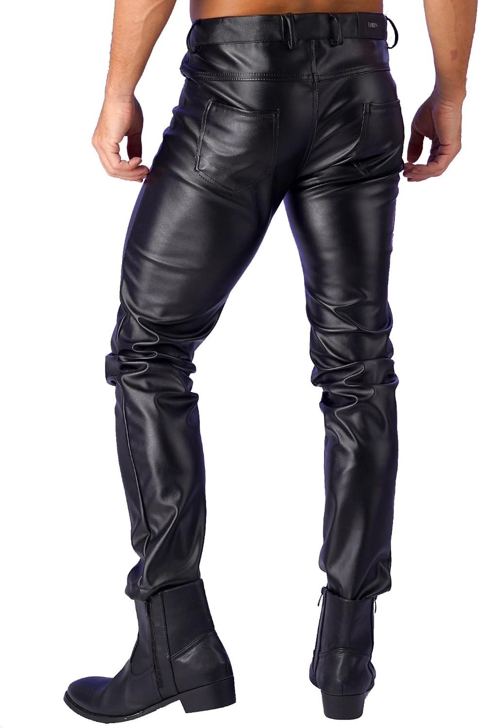 Men's Stylish PU Leather Skinny Pants Motorcycle Style Gothic Stretch Long Pants Clubwear