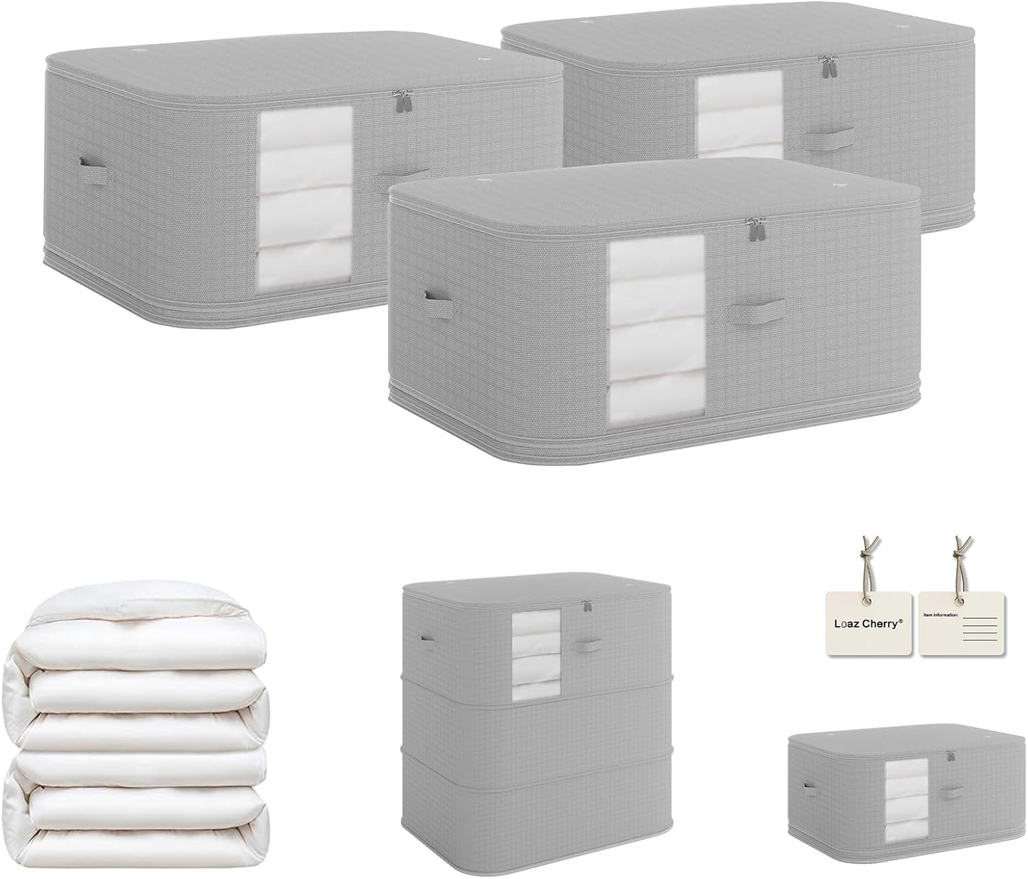 5-piece compressed clothes storage bags, foldable wardrobe storage bags, large-capacity with handles, suitable for sweaters, bed sheets, blankets, down quilts, pillows, toys, etc.gray