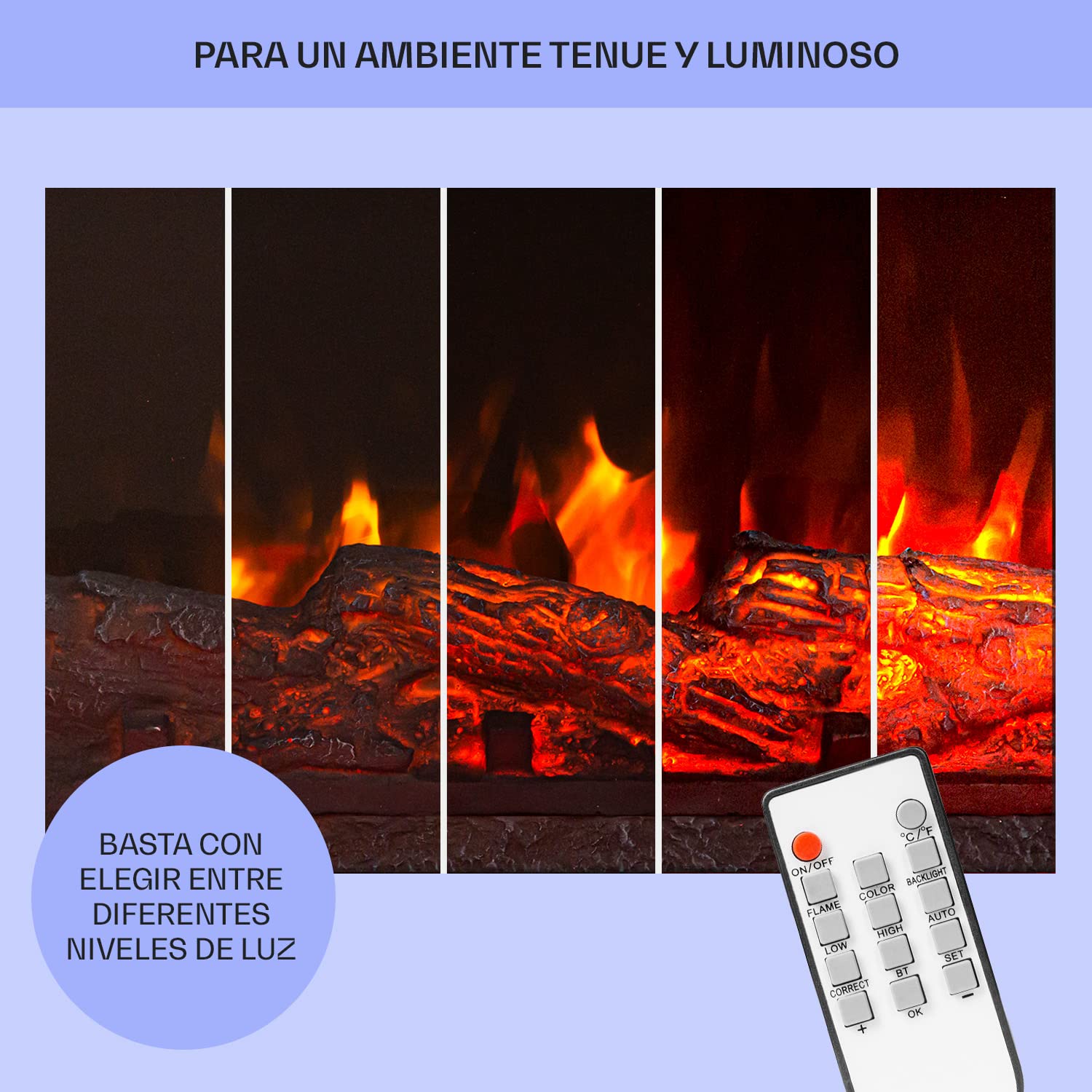 Klarstein Chimenea Electrica Pared, Estufa sin Leña de Interior, Chimeneas Electricas Decorativas 2000W, Llama LED, Chimenea Decorativa Falsa, Mando a Distancia, Temporizador y Termostato Ajustable