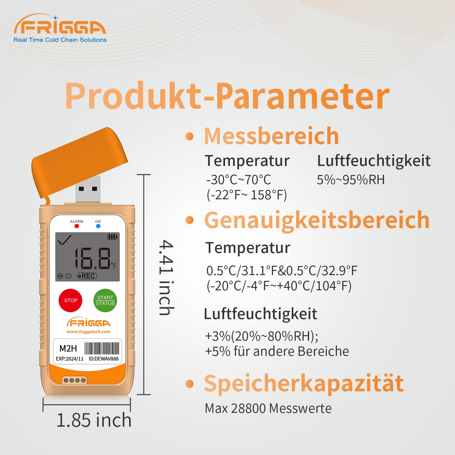 Frigga M2H 1pack Mehrweg-Temperatur-Feuchtigkeits-Datenlogger USB-Digital-Temperatur-Rekorder 28800 Punkte hohe Genauigkeit Thermometer-Logger PDF CSV-Bericht