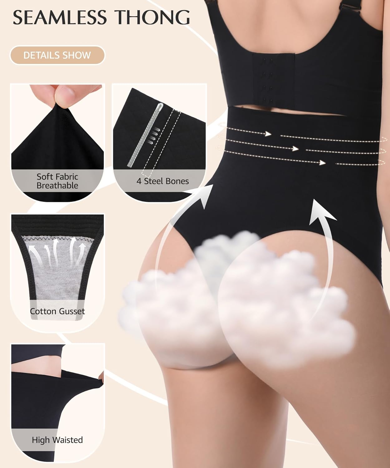Tummy Control Thong Shapewear for Women High Waist Shaping Underwear Stay-Put Seamless Body Shaper Panties Girdle - Image 3