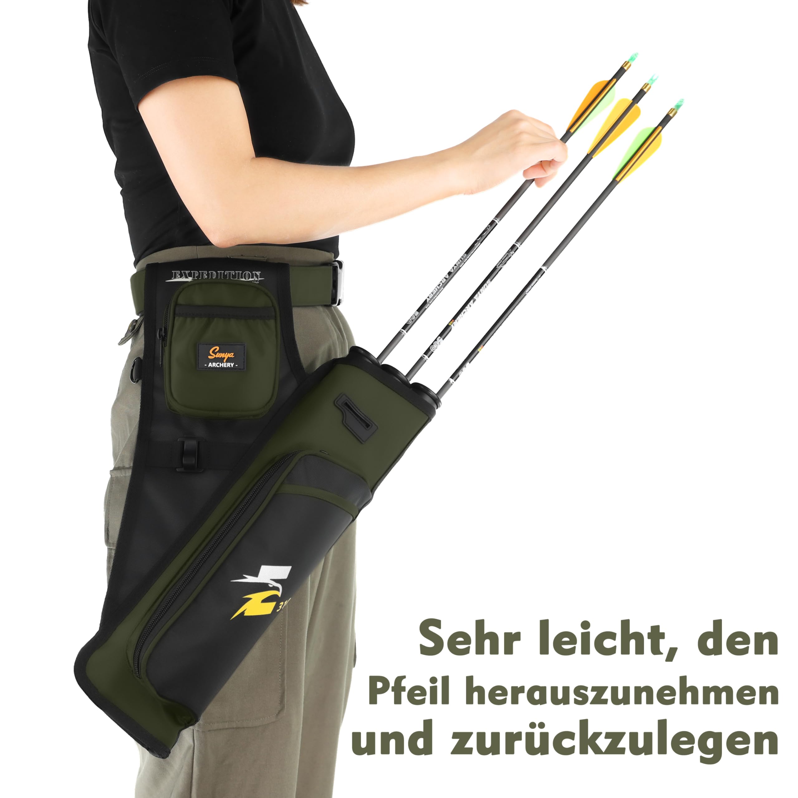 Sunya Bogenschießen Köcher für Pfeile. Pfeilköcher seitenköcher bogenköcher. Inklusive Taschen für Zubehör für das Bogenschießen und Nylon Gürtel.