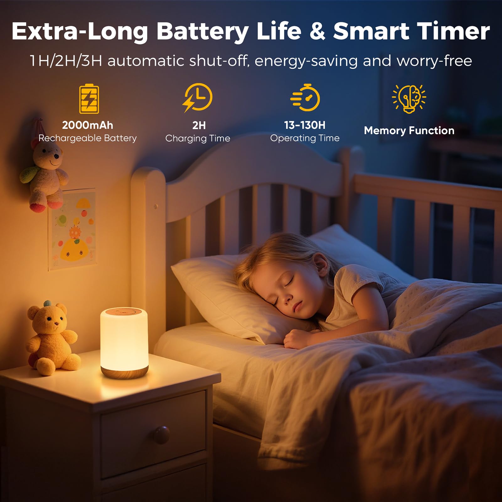Lampka Nocna LED dla Dzieci Dotykowa,256 RGB ściemniana i 3 trybami,ładowanie przez USB,Dotykowa lampka nocna bateryjna,z funkcją timera i pamięci,Dotykowa lampka nocna,do sypialni,salonu