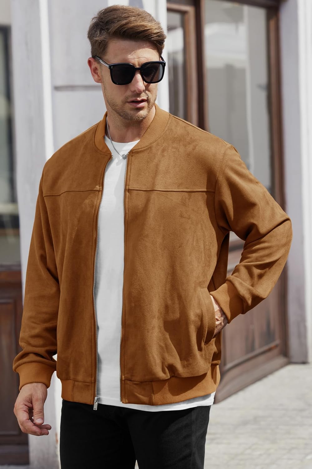 Jaqueta bomber masculina de camurça, casual, pesada, com zíper (P-GGG) em promoção! Veja a oferta e mais achadinhos de Jaquetas & Casacos 2 Hoje é o melhor dia para comprar Jaqueta bomber masculina de camurça, casual, pesada, com zíper (P-GGG) com aquele preço maroto! Promoção! Aproveite a oferta! 2