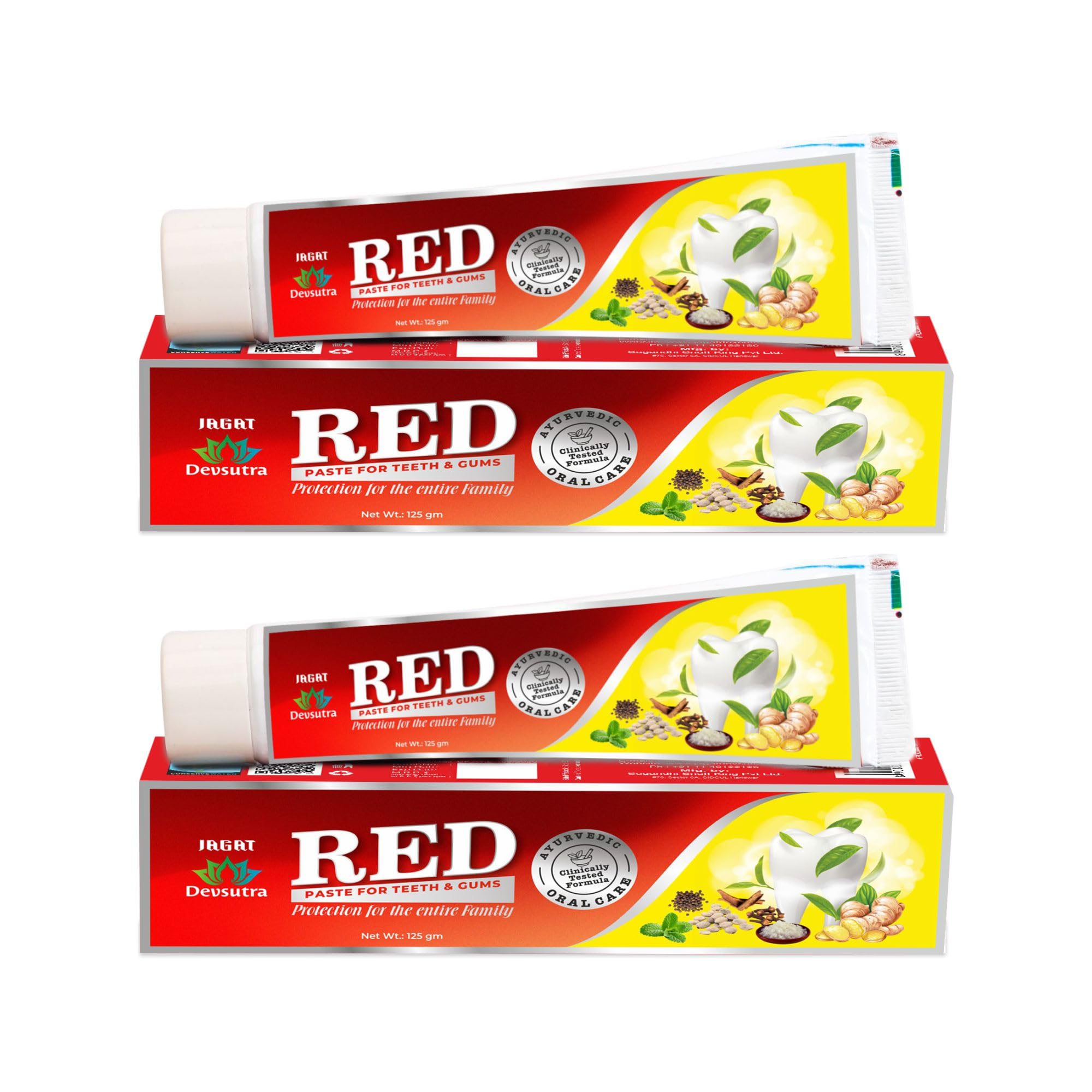 Jagat Devsutra Dr. Trusted Ayurvedic HERBAL Red Toothpaste for Teeth Whitening & Cold Breath - 100% Natural Formula, No Fluoride & Artificial Colours - Pack of 2 (125g x 2)-picture-24
