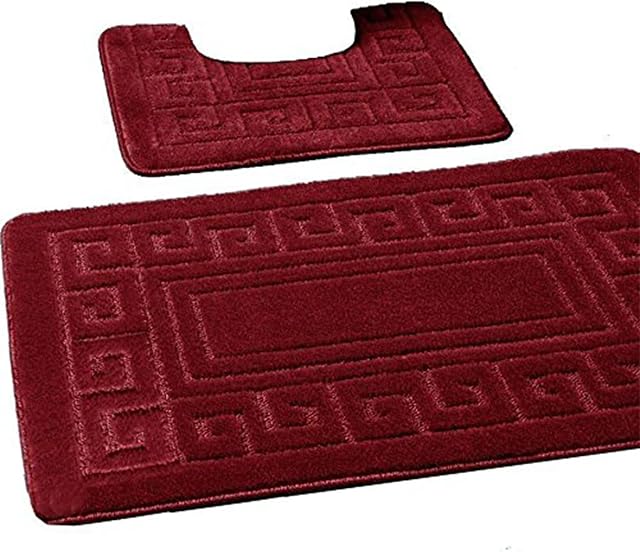 EDS New Greek Style 2 Piece Bath Mat Set Non-Slip 13 Colours (Burgundy)