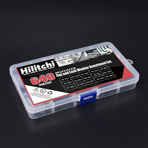 Miniatura 7 de Hilitchi Juego surtido de 640 piezas 8 tamaños de acero aleado de arandela plana y arandela de bloqueo - Tamaño incluido M2 M2.5 M3 M4 M5 M6 M8 M10