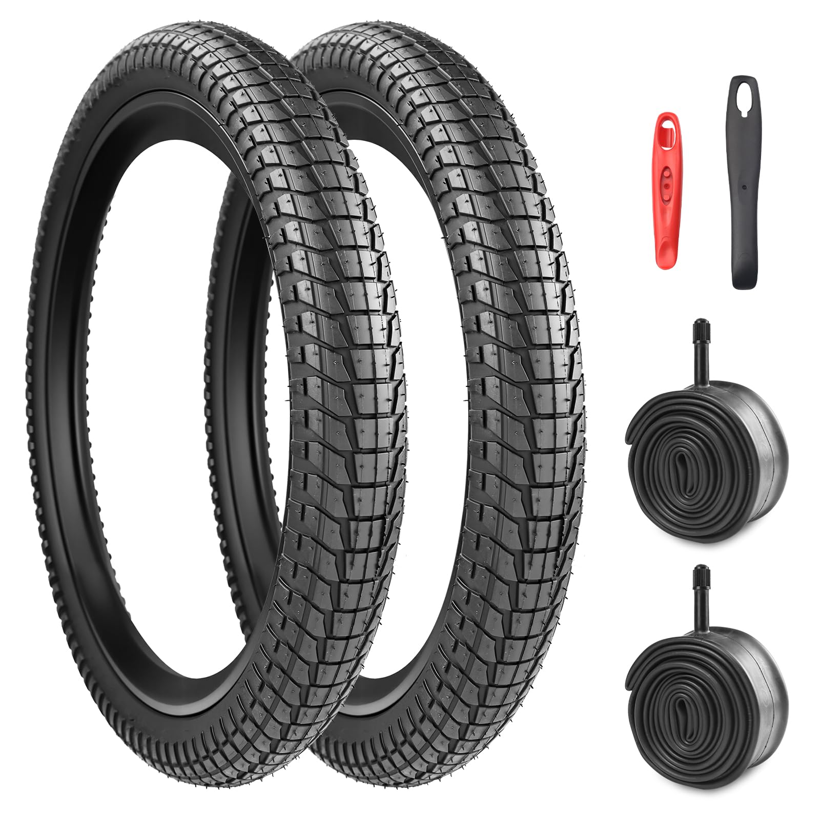 Juego de 2 neumáticos de bicicleta plegables de 20 pulgadas, 20 x 1,95/2,1/2,25 cm, con 2 cámaras de aire 50/53/57-406 para bicicleta Kidsbike/MTB/BMX