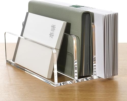 Miniatura 3 de 3 compartimentos de acrílico transparente - Clasificador vertical de letras y organizador de escritorio multifunción para facturas, documentos