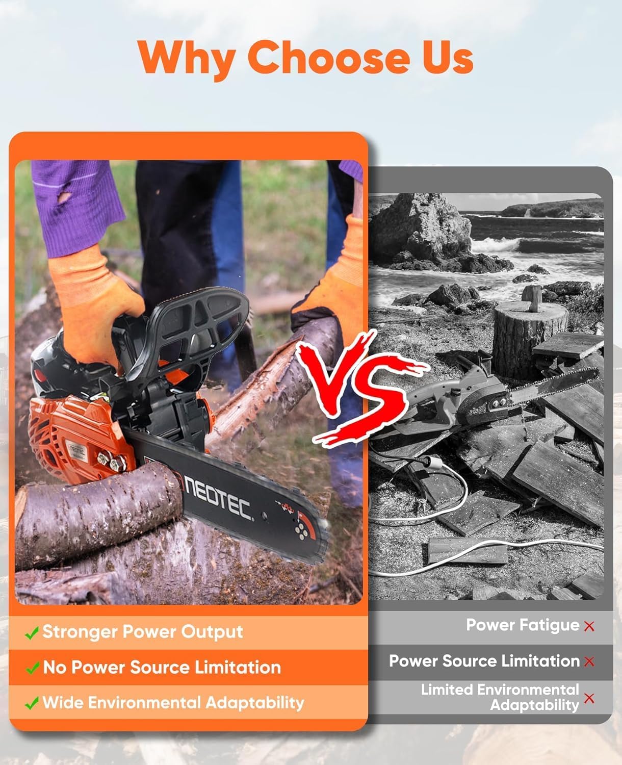 NEO-TEC 12-Inch Top Handle Gas Chainsaw (5.5 lbs) - 25cc 2-Stroke Lightweight Tree Pruning Saw for One-Handed Operation - Easy-Pull Start & Anti-Kickback Chain Ideal for Seniors, Beginners