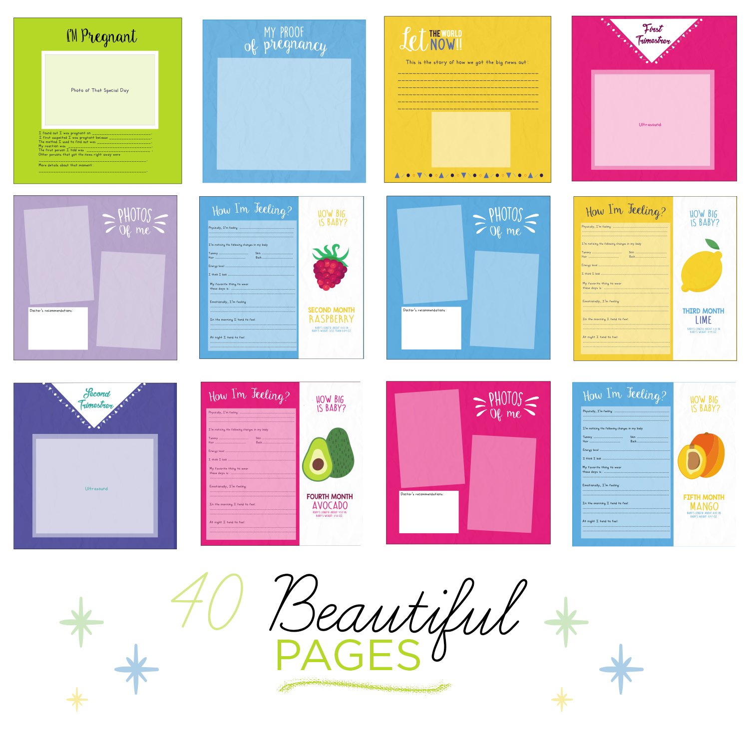 My 9 Months Journey - Belly Book, Pregnancy Journal and Baby Memory Book with Stickers - Baby's Scrapbook and Photo Album - Great Gift for First Time Moms -Picture and Milestone Books for Toddlers