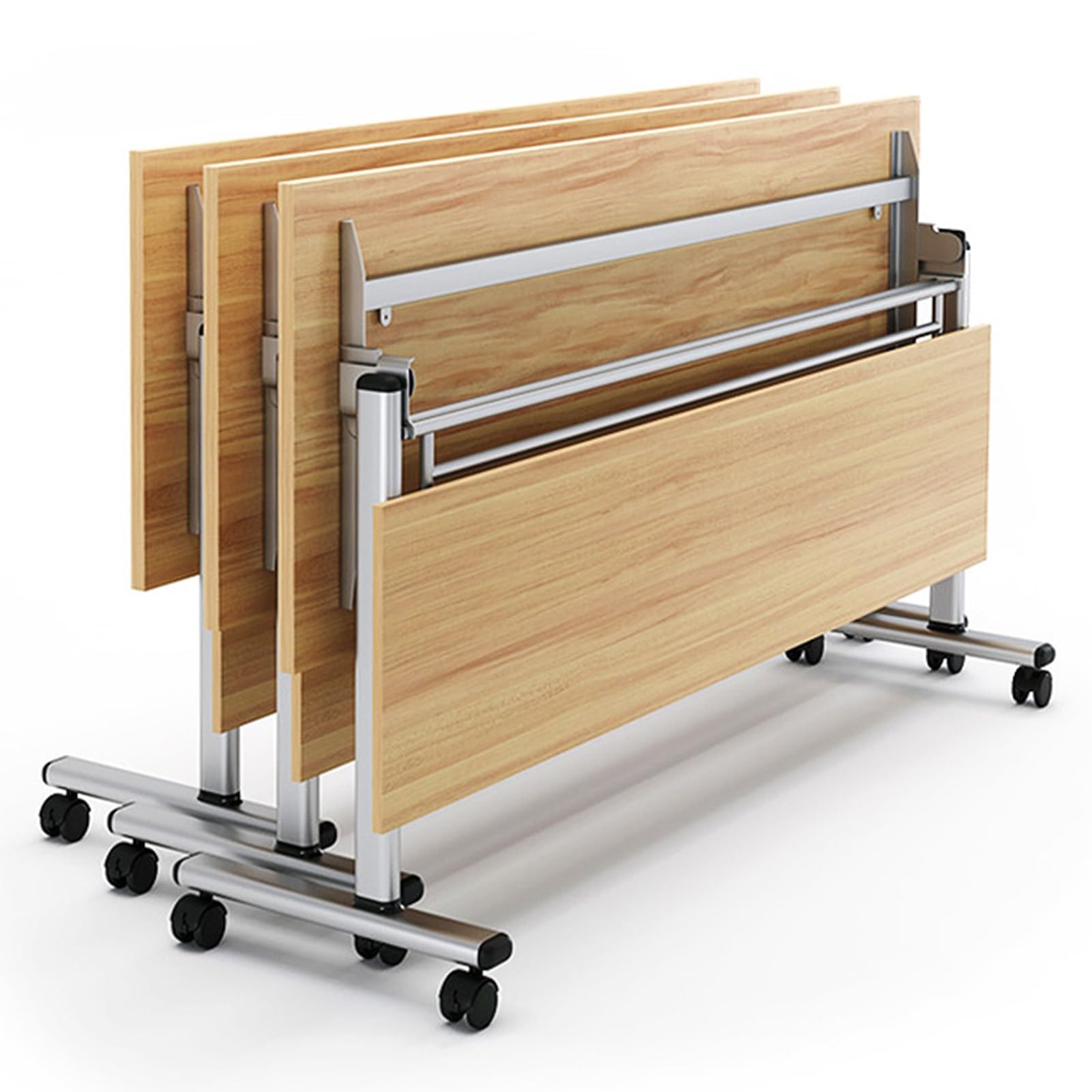 TYHAYJYK Folding Conference Table on Caster Wheels Mobile Training Table with Flip Top Rectangular Meeting Room Table for Schools and Companies Walnut Finish