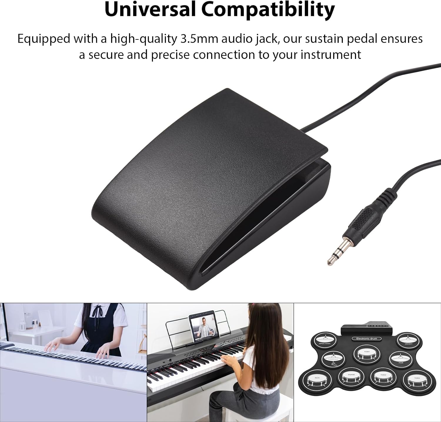 Sustain Pedal Universal Foot Controller Switch 3.5mm Black Jack Damper Pedal For Electronic Keyboards Folding Piano MIDI Synthesizer Electronic Organ Tone Module Drum Machin (Square)