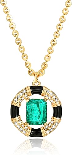 Fettero Gold Necklace for Women,14K Gold Plated Charm Necklaces for Women Gemstone Pendant Necklace Non Tarnish Gold Necklaces Jewelry