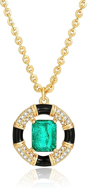 Fettero Gold Necklace for Women,14K Gold Plated Charm Necklaces for Women Gemstone Pendant Necklace Non Tarnish Gold Necklaces Jewelry