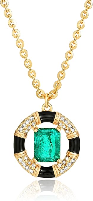 Fettero Gold Necklace for Women,14K Gold Plated Charm Necklaces for Women Gemstone Pendant Necklace Non Tarnish Gold Necklaces Jewelry