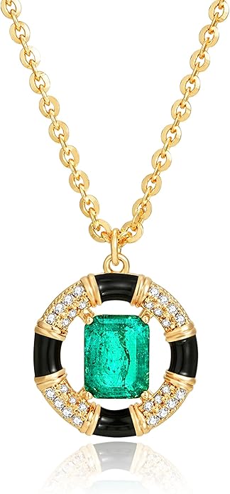 Fettero Gold Necklace for Women,14K Gold Plated Charm Necklaces for Women Gemstone Pendant Necklace Non Tarnish Gold Necklaces Jewelry
