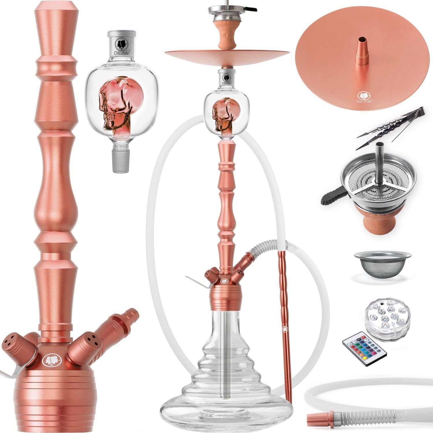 DILAW® Vatos Shisha Set Hookah 93cm Aluminium Alu + LED Licht