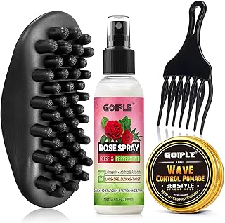 Wave Pomade Twist Sponge Brush Twist Styler Comb for Black Men - Washable Afro Curl Sponge Racket for Barbers & Daily Use, Ideal for Curly, Coiled, 4C Hair - Hair Pick Comb Rose Water Spray Set