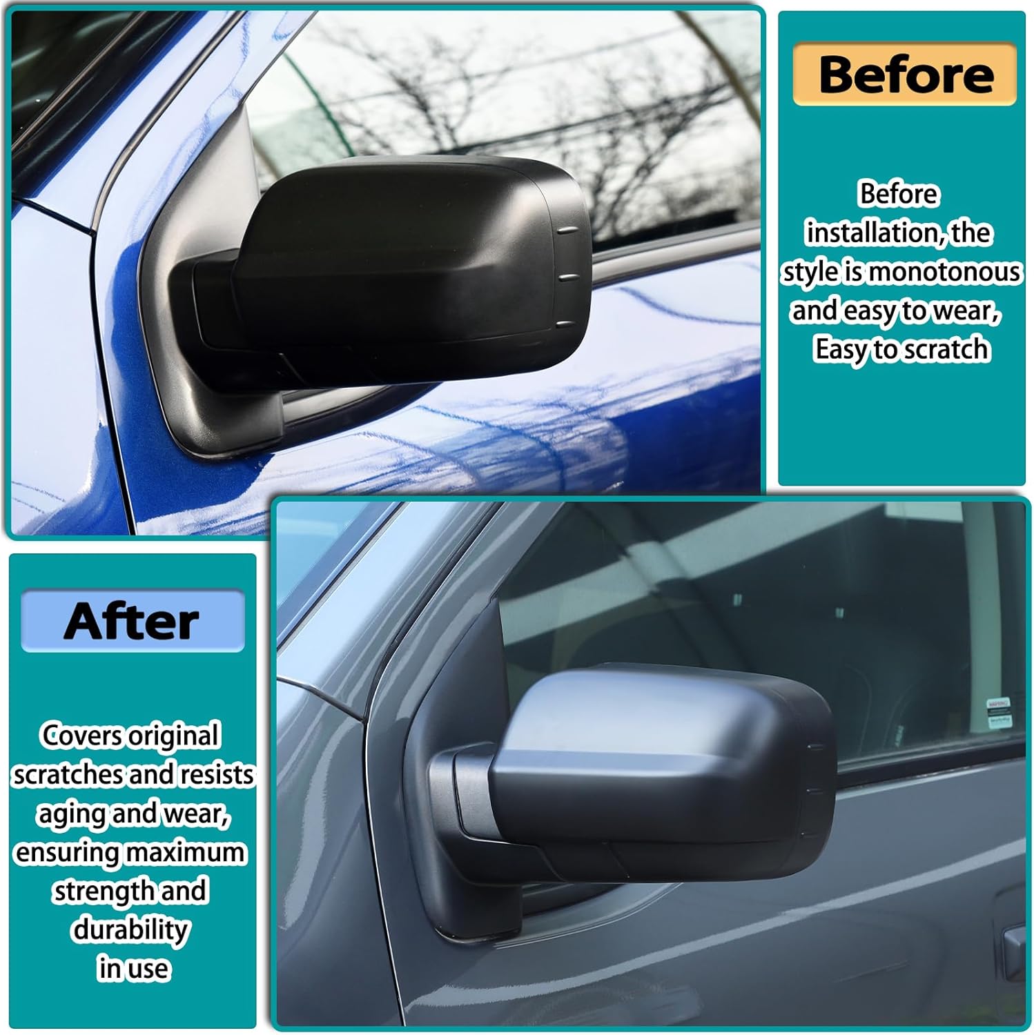 Car Door Side Mirror Cover Trim Compatible with Nissan Titan 2016-2023,Outside Door Cover Trim, Exterior Rearview Mirror Cap ABS，Suitable for models without lights，Matt Black