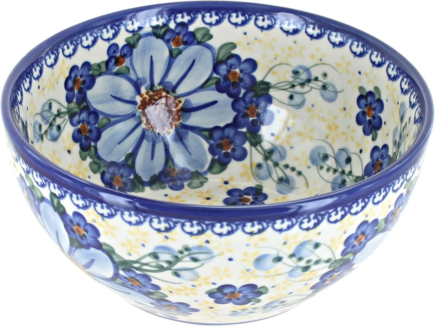 Blue Rose Polish Pottery - Blue Daisy Surprise Cereal/Soup Bowl - 6" Diameter - Great Bowl for Everyday Dinnerware, Casual Dinnerware, or Formal Dining