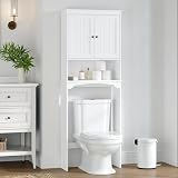 Spirich Over The Toilet Storage Cabinet with Doors, Bathroom Organizer | White, Adjustable Shelf, Anti-Tip Fitting, FSC-Certified MDF, Beadboard Design, 33.3' Toilet Clearance, Adjustable Crossbar