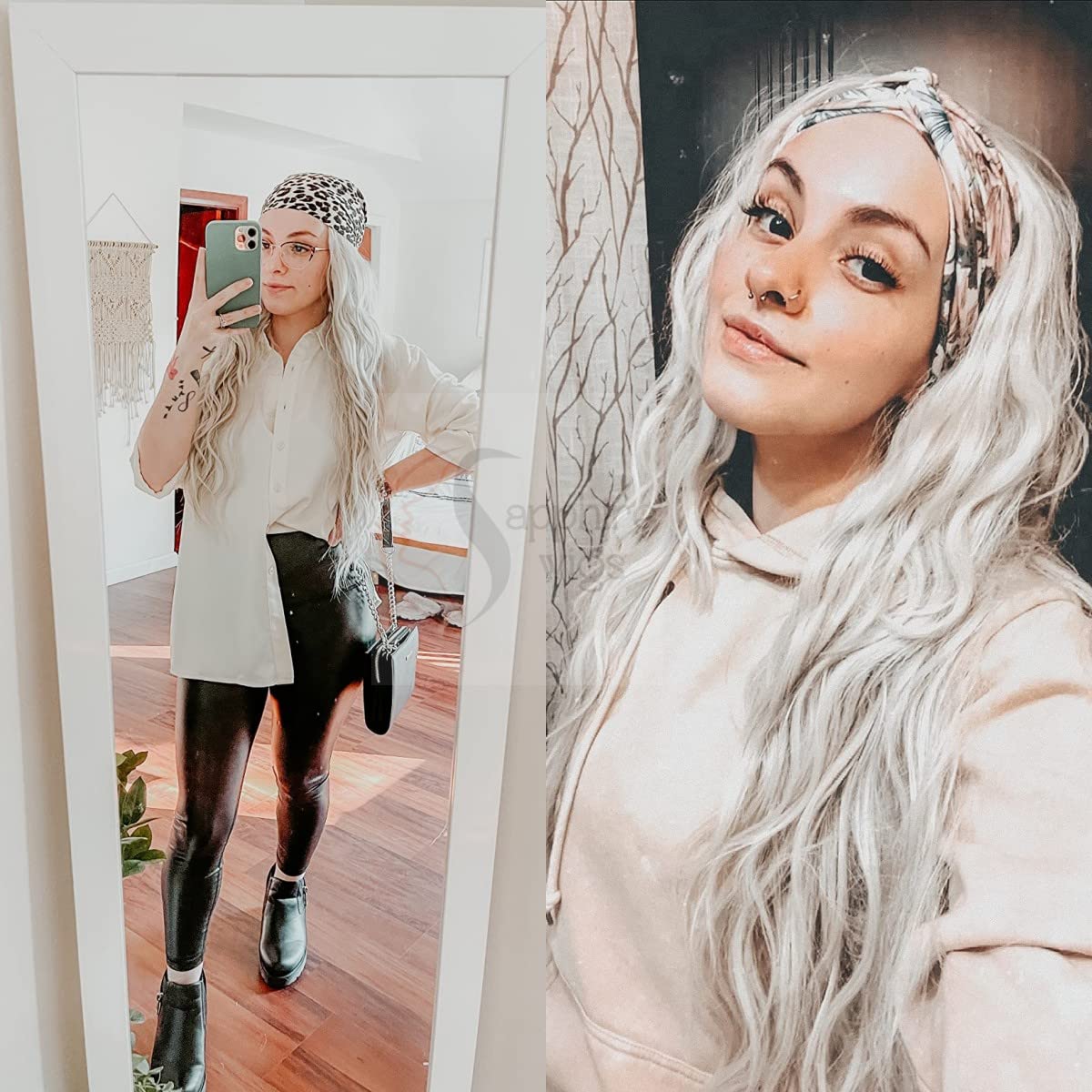 SAPPHIREWIGS Glueless Headband Wig Loose Body Wavy Synthetic Hair Wigs for Black Women Wave None Lace Front Wigs Gray Silvery White Color Machine Made Wigs 150% Density 26inch