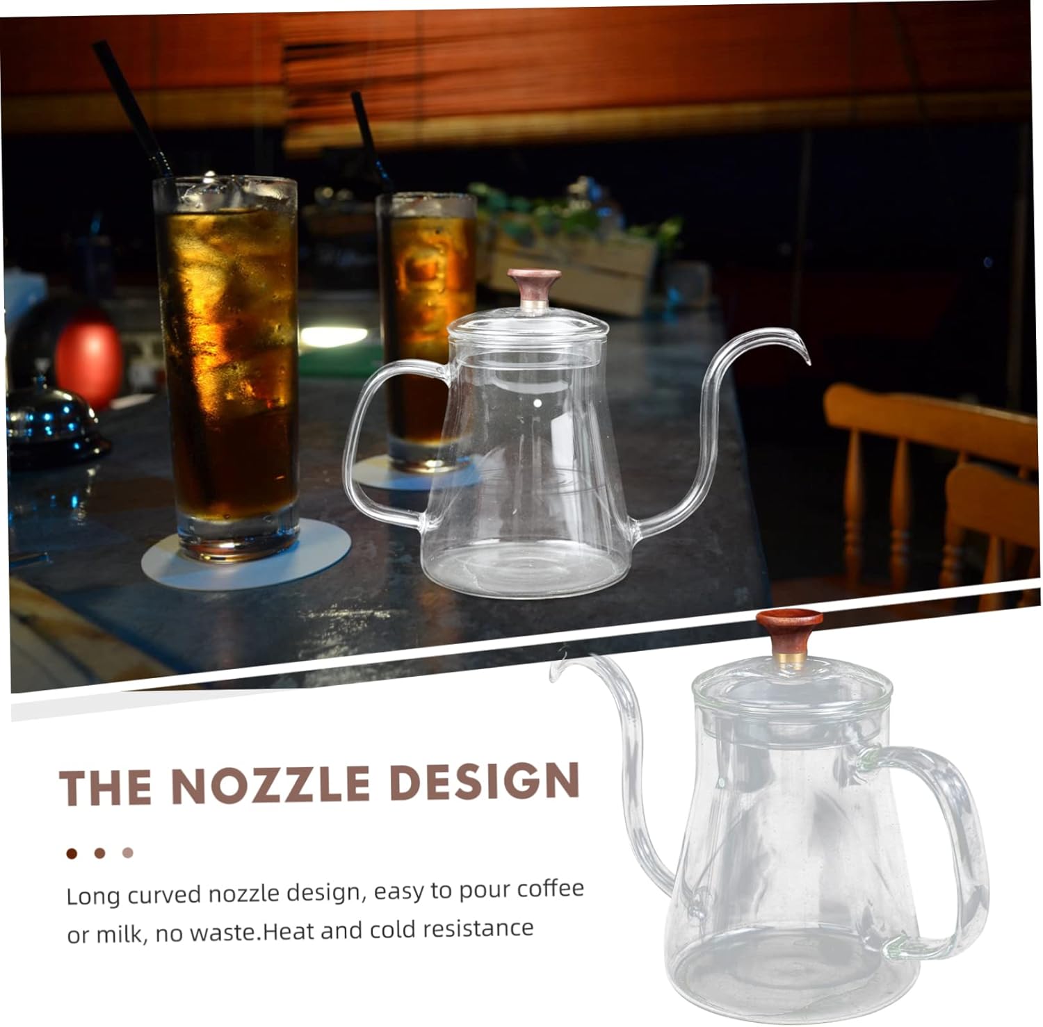 ULTECHNOVO Transparent Glass Coffee Kettle with Long Spout for Hand Brewing Stovetop Safe Coffee Pot for Home Office Restaurant Use Borosilicate Teapot