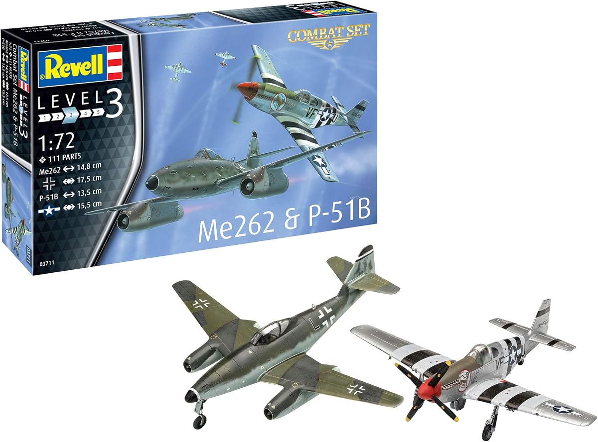 RV03711 03711 Combat Set Me262 & P-51B Mustang Plastic Model kit 1:72 Scale, Unpainted