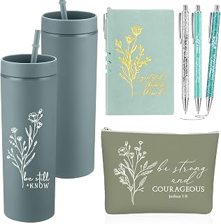 6 Pcs Christian Gift Gifts for Women Includes Bible Religious Notebook and Pens Set Tumbler Makeup Bag Scripture Faith Gift for Church Members Clergy Appreciation Pastors Wife Gifts